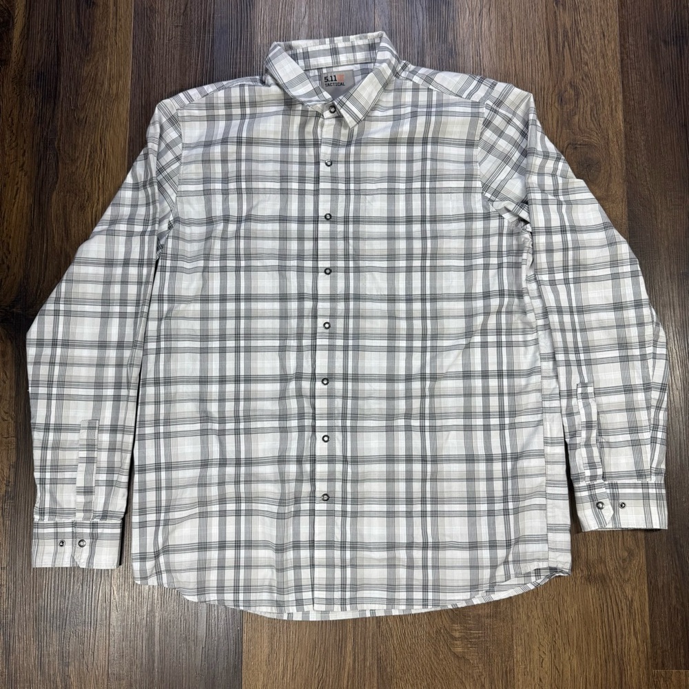 5.11 Tactical Shirt Mens Large Regular Gray Plaid Snap Button Up Long Sleeves